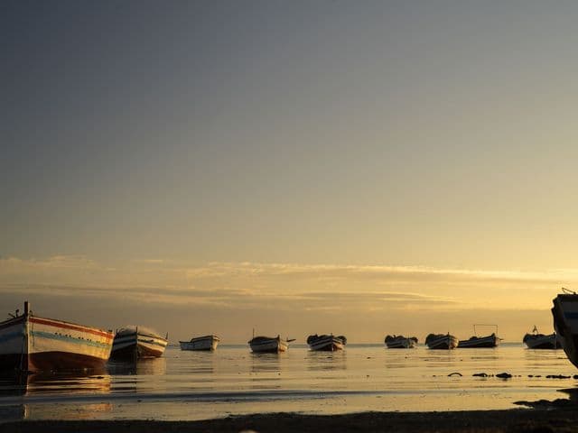 Barques de pêcheurs en fin de journée, Djerba